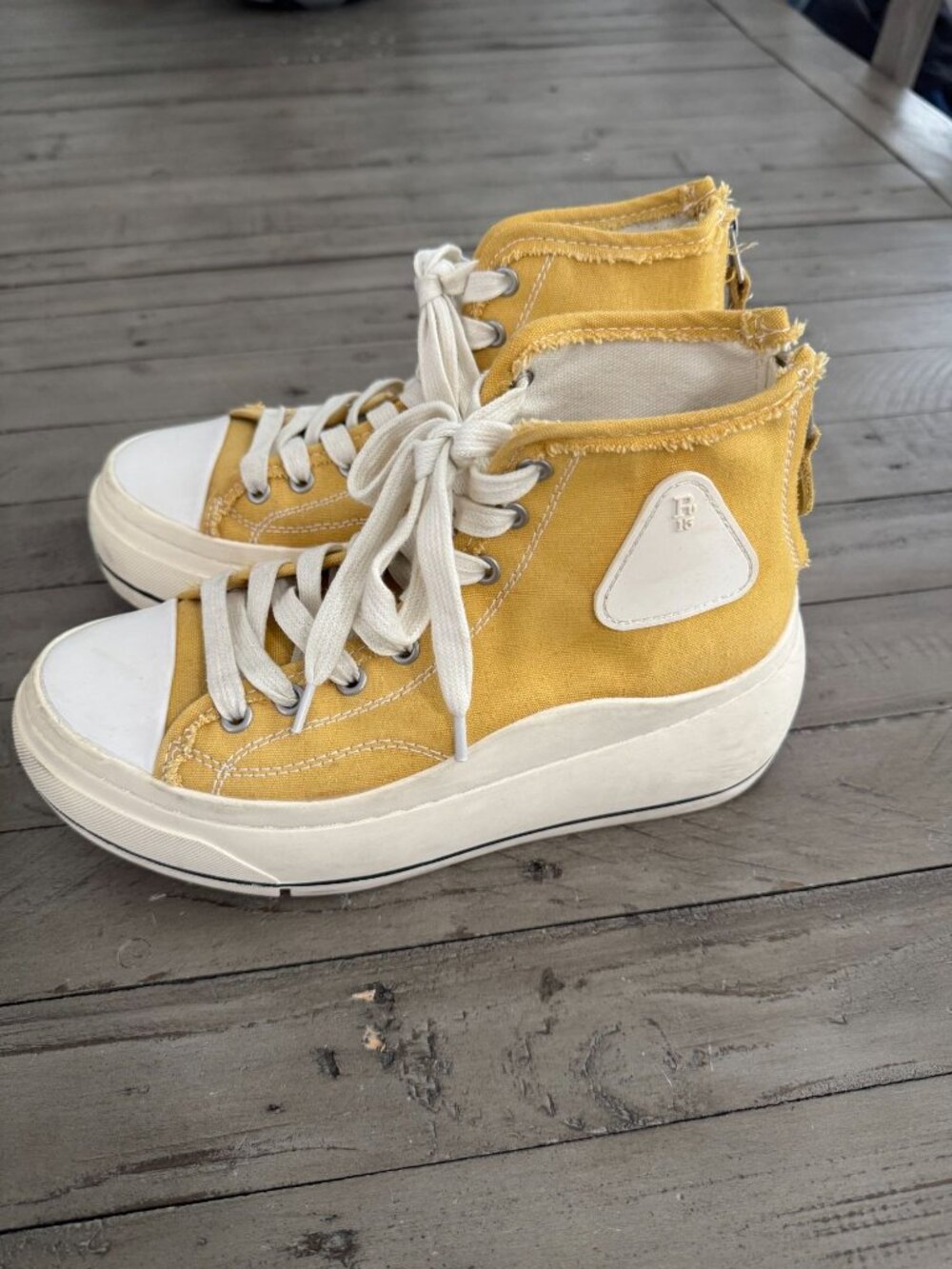 R13 Kurt High-Top Yellow Canvas Platform Sneakers Womens 7 Mens 5 - Picture 2 of 7